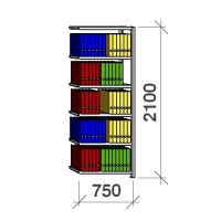 Arkivhylla följesektion 2100x750x300 200kg/hyllplan,6 hyllor