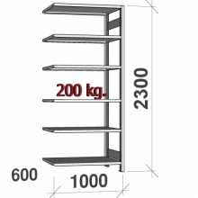 Följesektion 2300x1000x600 begagnade, 6 hyllor