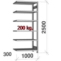 Lagerhylla följesektion 2500x1000x300 200kg/hyllplan,6 hyllor