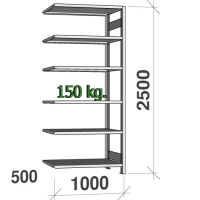 Lagerhylla följesektion 2500x1000x500 150kg/hyllplan,6 hyllor