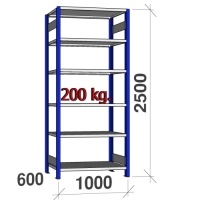 Lagerhylla startsektion 2500x1000x600 200kg/hyllplan,6 hyllor, blå/galv