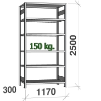 Lagerhylla startsektion 2500x1170x300 150kg/hyllplan,6 hyllor