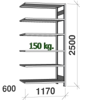 Lagerhylla följesektion 2500x1170x600 150kg/hyllplan,6 hyllor