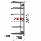 Extension bay 2500x750x500 200kg/shelf,6 shelves