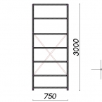 Lagerhylla startsektion 3000x750x400 200kg/hyllplan,7 hyllor