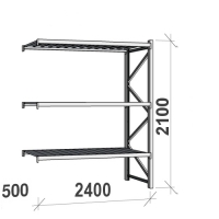 Lagerhylla följesektion 2100x2400x500 300kg/hyllplan,3 hyllor