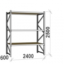 Lagerhylla startsektion 2500x2400x600 300kg/hyllplan,3 hyllor, spånskiva