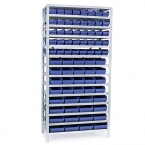 Small parts shelving 2100x1000x300, 76 bins