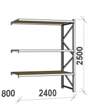 Lagerhylla följesektion 2500x2400x800 300kg/hyllplan 3 hyllor, spånskiva