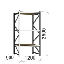 Lagerhylla startsektion 2500x1200x900 600kg/hyllplan,3 hyllor, spånskiva