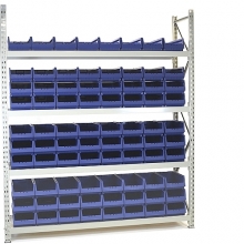 Longspan rack 2100x1950x600 4 levels with chipboard, 80 bins 600x230x150