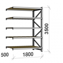 Lagerhylla följesektion 3500x1800x500 480kg/hyllplan 5 hyllor, spånskiva MAXI