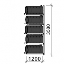 Däckställ följesektion 3500x1200x500, 5 hyllplan,600kg/plan MAXI