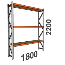 Lagerhylla startsektion 2200x1800x600 480kg/plan,3 hyllor, spånskiva orange balk