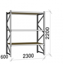 Lagerhylla startsektion 2200x2300x600 350kg/hyllplan,3 hyllor, spånskiva