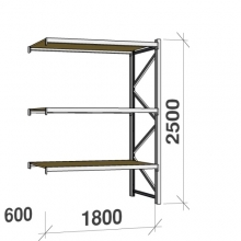 Lagerhylla följesektion 2500x1800x600 480kg/hyllplan,3 hyllor, spånskiva begagn.