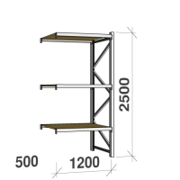 Lagerhylla följesektion 2500x1200x500 600kg/hyllplan 3 hyllor, spånskiva