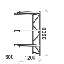 Lagerhylla följesektion 2500x1200x600 600kg/hyllplan,3 hyllor