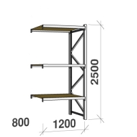 Lagerhylla följesektion 2500x1200x800 600kg/hyllplan 3 hyllor, spånskiva