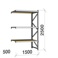 Lagerhylla följesektion 2500x1500x500 600kg/hyllplan 3 hyllor, spånskiva