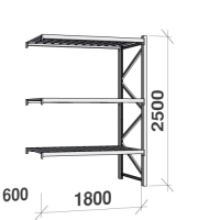 Lagerhylla följesektion 2500x1800x600 480kg/hyllplan 3 hyllor, zinkplåt