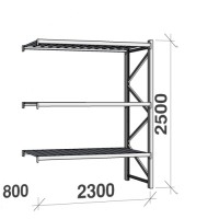 Lagerhylla följesektion 2500x2300x800 350kg/hyllplan 3 hyllor, zinkplåt