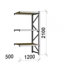 Lagerhylla följesektion 2100x1200x500 600kg/hyllplan 3 hyllor, spånskiva