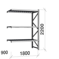 Lagerhylla följesektion 2200x1800x900 480kg/hyllplan 3 hyllor, zinkplåt