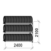 Däckställ följesektion 2100x2400x500, 3 hyllplan,300kg/plan