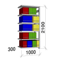 Arkivhylla följesektion 2100x1000x300 200kg/hyllplan,6 hyllor