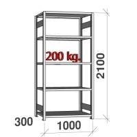Lagerhylla startsektion 2100x1000x300 200kg/hyllplan,5 hyllor