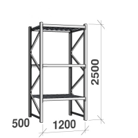 Lagerhylla startsektion 2500x1200x500 600kg/hyllplan,3 hyllor, zinkplåt