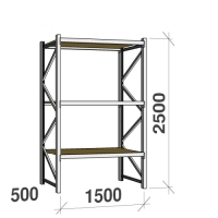 Lagerhylla startsektion 2500x1500x500 600kg/hyllplan,3 hyllor, spånskiva