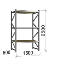 Lagerhylla startsektion 2500x1500x600 600kg/hyllplan,3 hyllor, spånskiva