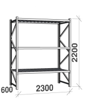 Lagerhylla startsektion 2200x2300x600 350kg/hyllplan,3 hyllor, zinkplåt