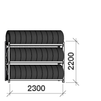 Däckställ startsektion 2200x2300x500, 3 hyllplan