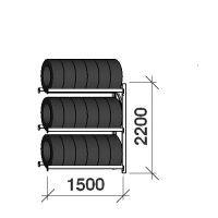 Däckställ följesektion 2200x1500x500, 3 hyllplan