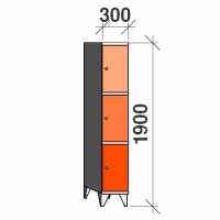 3-tier locker, 3 doors, 1900x300x545 mm