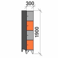 4-tier locker, 4 doors, 1900x300x545 mm