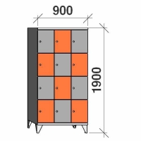 4-tier locker, 12 doors, 1900x900x545 mm