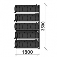 Däckställ följesektion 3500x1800x500, 5 hyllplan,480kg/plan MAXI