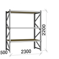 Lagerhylla startsektion 2200x2300x500 350kg/hyllplan,3 hyllor, spånskiva