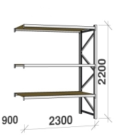 Lagerhylla följesektion 2200x2300x900 350kg/hyllplan 3 hyllor, spånskiva