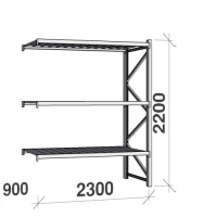 Lagerhylla följesektion 2200x2300x900 350kg/hyllplan 3 hyllor, zinkplåt