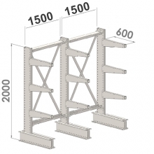 Enkelsidigt grenställ 3 st Pelare, 9 st Arm 600 mm; 2000Hx3000Bx600D