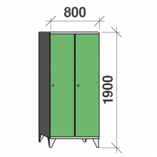 Skåp 2x400, 1900x800x545 lång dörrar, sluttande topp, separationsvägg