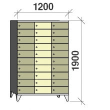 Klädskåp, 30 dörrar, 1900x1200x545 mm
