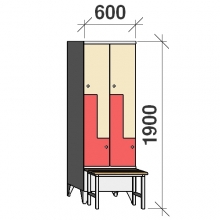 Z-skåp, 4 dörrar, 1900x600x845, med bänk
