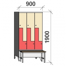 Z-skåp, 6 dörrar, 1900x900x845, med bänk