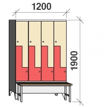 Z-locker 1900x1200x845, 8 doors, with bench